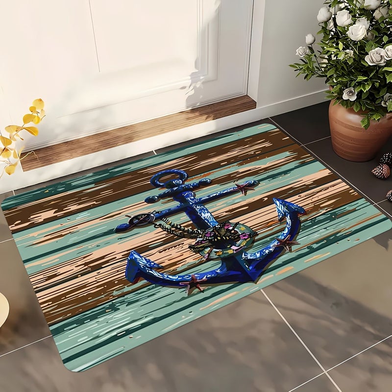 Nautical Anchor Doormat 19.69x31.5 Inch Flannel Polyester Mat Washable Indoor Outdoor Home Decor - Image 1