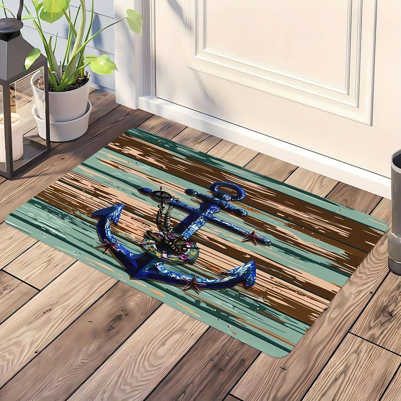 Nautical Anchor Doormat 19.69x31.5 Inch Flannel Polyester Mat Washable Indoor Outdoor Home Decor - Image 2