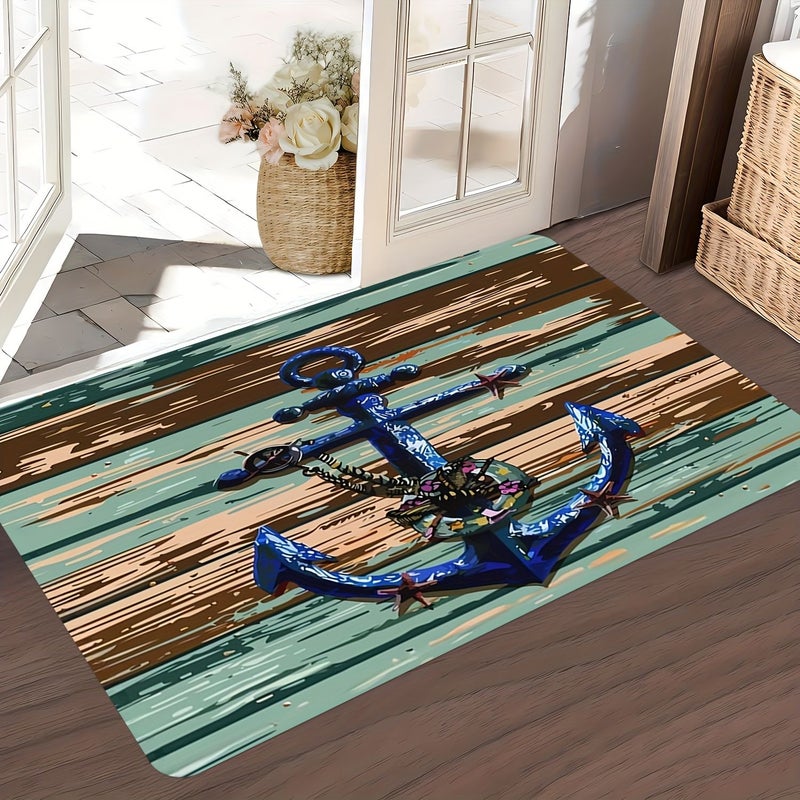 Nautical Anchor Doormat 19.69x31.5 Inch Flannel Polyester Mat Washable Indoor Outdoor Home Decor - Image 4