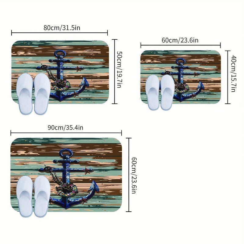 Nautical Anchor Doormat 19.69x31.5 Inch Flannel Polyester Mat Washable Indoor Outdoor Home Decor - Image 3