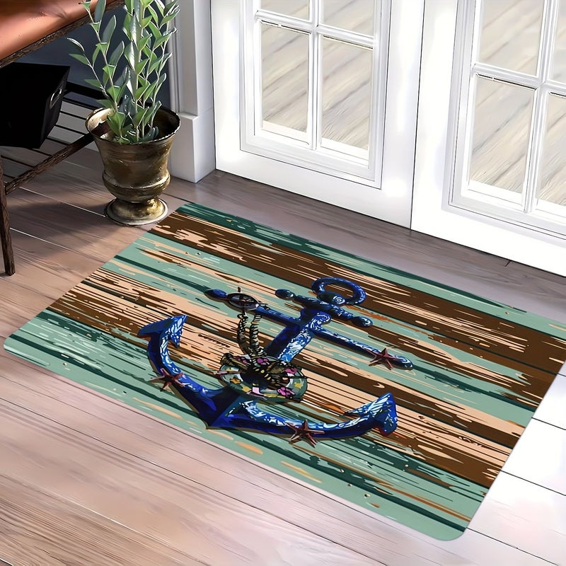 Nautical Anchor Doormat 19.69x31.5 Inch Flannel Polyester Mat Washable Indoor Outdoor Home Decor - Image 5