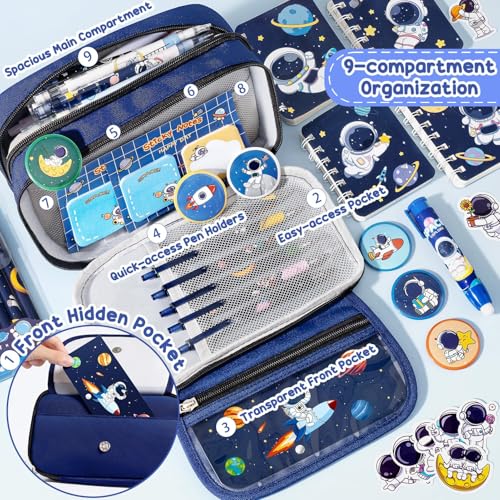 Fimibuke Kids Backpack for School Boys, 30PCS Space Toddler School Supplies Stationery Set with Bookbag Pencil Case Pins Gel Pens Pencils Notebooks Christmas Gifts for Kindergarten Elementary Student - Image 4