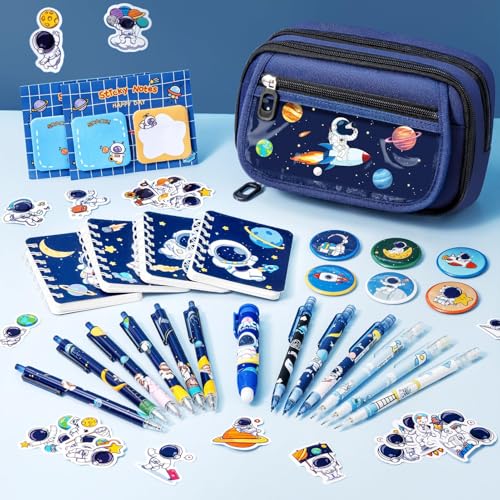 Fimibuke Kids Backpack for School Boys, 30PCS Space Toddler School Supplies Stationery Set with Bookbag Pencil Case Pins Gel Pens Pencils Notebooks Christmas Gifts for Kindergarten Elementary Student - Image 3