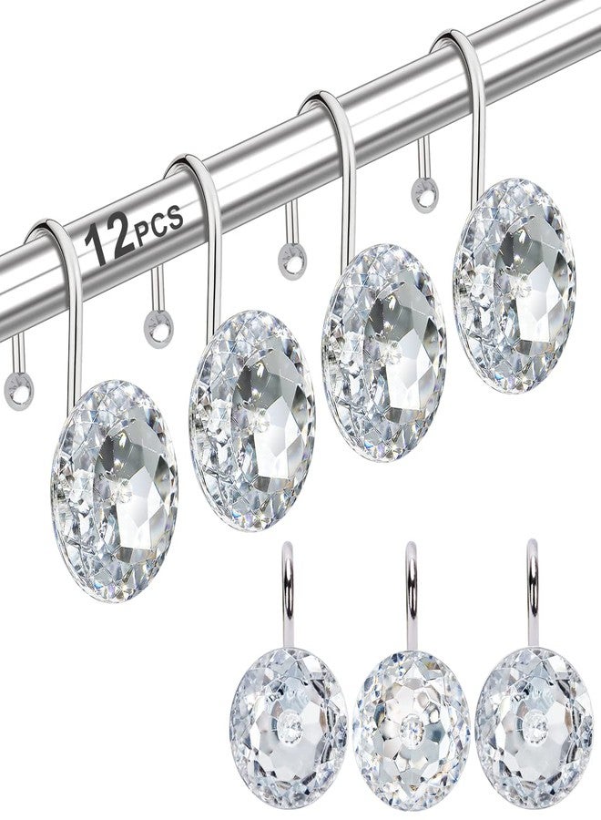Yapicoco 12PCS Shower Curtain Hooks Rings for Bathroom, Stainless Steel Rust Resistant Decorative Rhinestones Shower Curtain Rings Hangers for Shower Curtains, Clothing, Towels, etc. (Clear) - Image 1