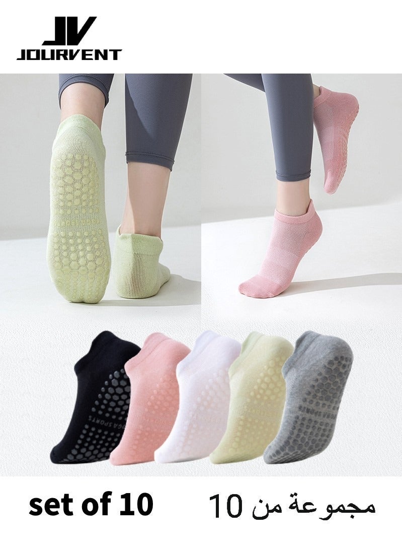 Non-Slip Grip Socks, 10-Pair Value Pack – Low-Cut Pilates & Barre Socks with Heel Tab