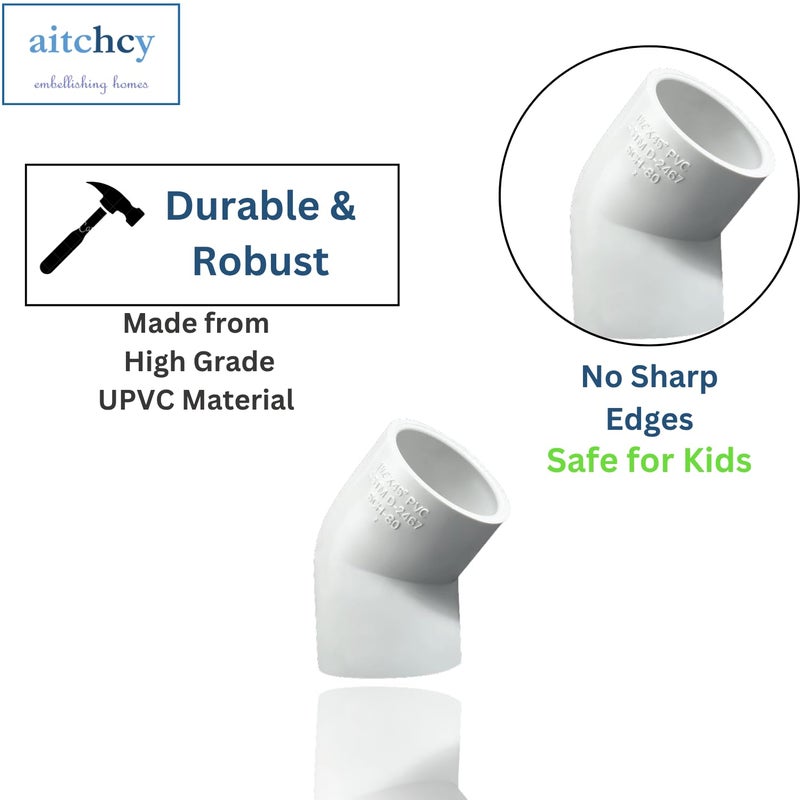 aitchcy 20mm PVC Elbow Bend 45 Degree | 45° elbow for Pvc Pipes Having Outer Diameter of 20mm | PVC Pipe Joint | Connector for Furnitures & Structures (Shoe Bend 8 Pc) - Image 4