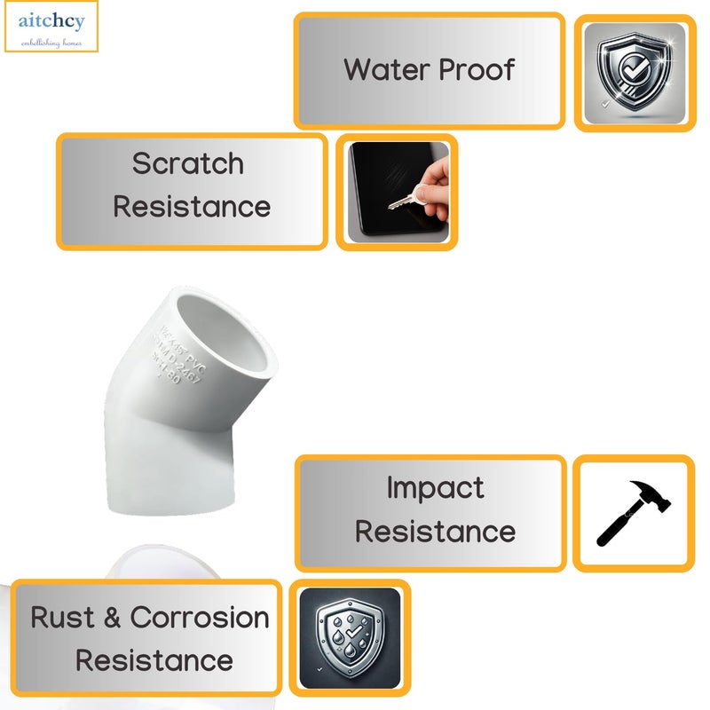 aitchcy 20mm PVC Elbow Bend 45 Degree | 45° elbow for Pvc Pipes Having Outer Diameter of 20mm | PVC Pipe Joint | Connector for Furnitures & Structures (Shoe Bend 8 Pc) - Image 2