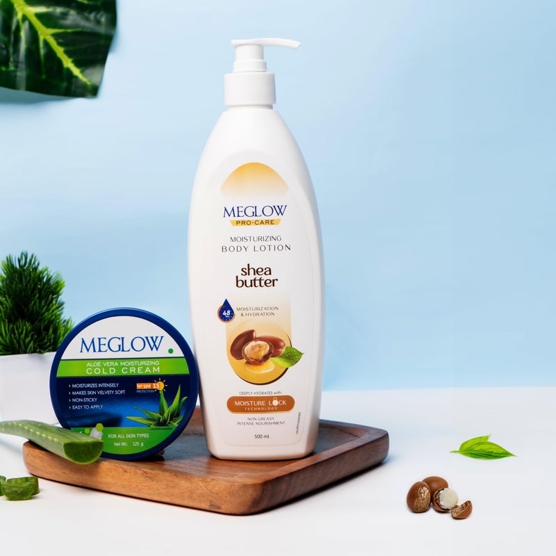 Meglow Combo of Aloe Vera Moisturizing Cold Cream Moisturizer Cream with SPF 15 Protection Shea Butter Body Lotion Best Moisturizer for dry skin - Image 2
