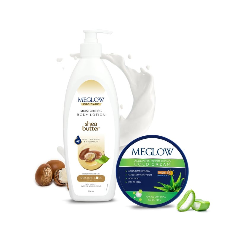 Meglow Combo of Aloe Vera Moisturizing Cold Cream Moisturizer Cream with SPF 15 Protection Shea Butter Body Lotion Best Moisturizer for dry skin - Image 1