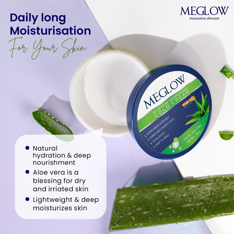 Meglow Combo of Aloe Vera Moisturizing Cold Cream Moisturizer Cream with SPF 15 Protection Shea Butter Body Lotion Best Moisturizer for dry skin - Image 4