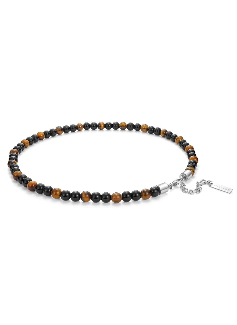 POLICE Police Spheres Black Beads And Tiger'S Eye Gents Neckalace