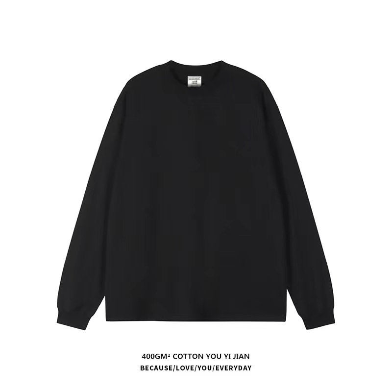 400G heavyweight Xinjiang cotton white pure cotton long-sleeved T-shirt for men and women, autumn and winter inner wear loose casual base shirt - Image 3