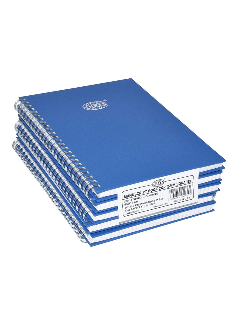 FIS Manuscript Books 5 mm Square Lines With Spiral, (Pack of 5 Pcs x 96 Sheets) 2 Quire, Size - FSMNA52Q5MSB - Image 1