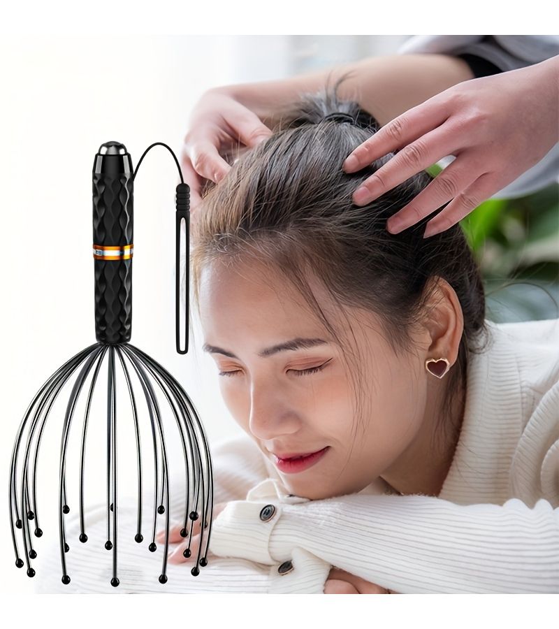 1Pc 16 Claw Metal Head Massager 360 Degree Roller Dual End Massage Simulating Human Hand Kneading Deep Relaxation Pressure Home Grade Male And Female Head Scalp Massager For Christmas Gifts Black - Image 4