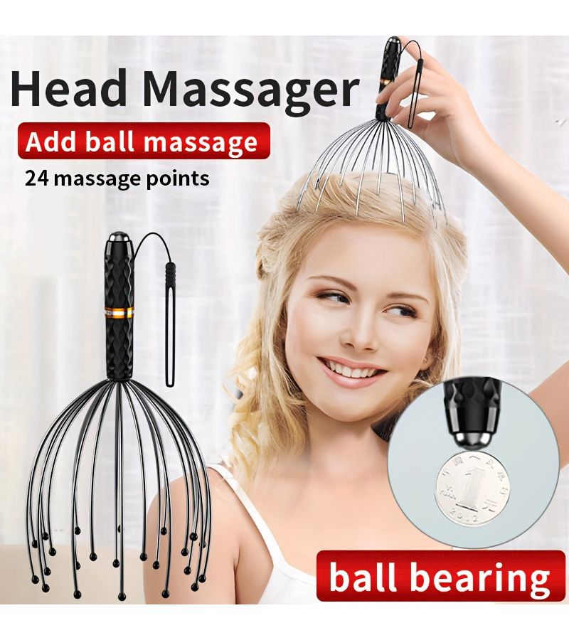 1Pc 16 Claw Metal Head Massager 360 Degree Roller Dual End Massage Simulating Human Hand Kneading Deep Relaxation Pressure Home Grade Male And Female Head Scalp Massager For Christmas Gifts Black - Image 3
