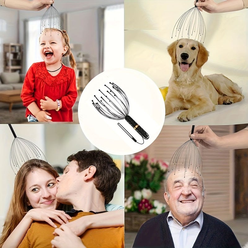 1Pc 16 Claw Metal Head Massager 360 Degree Roller Dual End Massage Simulating Human Hand Kneading Deep Relaxation Pressure Home Grade Male And Female Head Scalp Massager For Christmas Gifts Black - Image 5