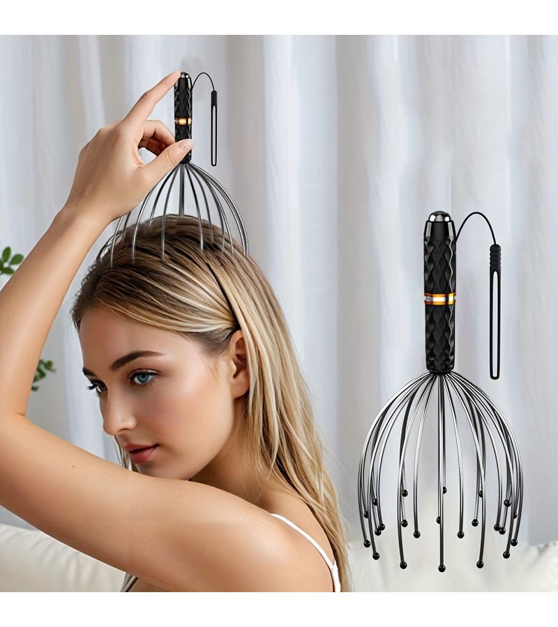 1Pc 16 Claw Metal Head Massager 360 Degree Roller Dual End Massage Simulating Human Hand Kneading Deep Relaxation Pressure Home Grade Male And Female Head Scalp Massager For Christmas Gifts Black - Image 1
