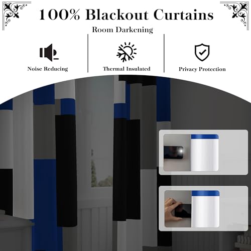 Tyrot Royal Blue 100% Blackout Curtains for Bedroom 84 inch Long 2 Panels Set Modern Abstract Geometric Black Out Curtains Blue Gray Insulated Room Darkening Window Drapes for Living Room, 52Wx84L - Image 3
