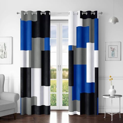 Tyrot Royal Blue 100% Blackout Curtains for Bedroom 84 inch Long 2 Panels Set Modern Abstract Geometric Black Out Curtains Blue Gray Insulated Room Darkening Window Drapes for Living Room, 52Wx84L - Image 1