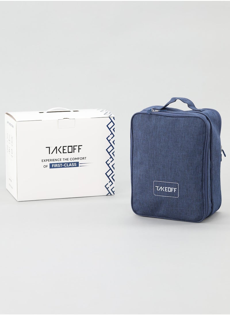 TAKEOFF - travel bag is your ultimate travel companion, equipped with a variety of tools to ensure a comfortable and enjoyable journey. Whether you want to watch a movie on your phone or tablet, or get some sleep, this bag has everything you need, including a device holder, neck pillow, blanket, travel bidet, slippers, eye mask, and earplugs. - Image 1