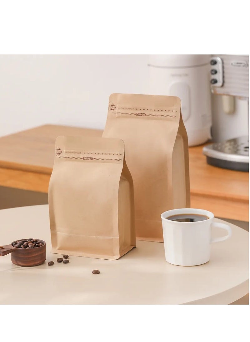 12 Pcs Coffee Storage Bags With Valve Flat Bottom Self-Sealing Food Storage Bags For Food Dried Herbs Multi-Usage Kraft Color  - Image 2