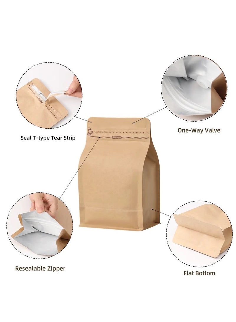 12 Pcs Coffee Storage Bags With Valve Flat Bottom Self-Sealing Food Storage Bags For Food Dried Herbs Multi-Usage Kraft Color  - Image 5