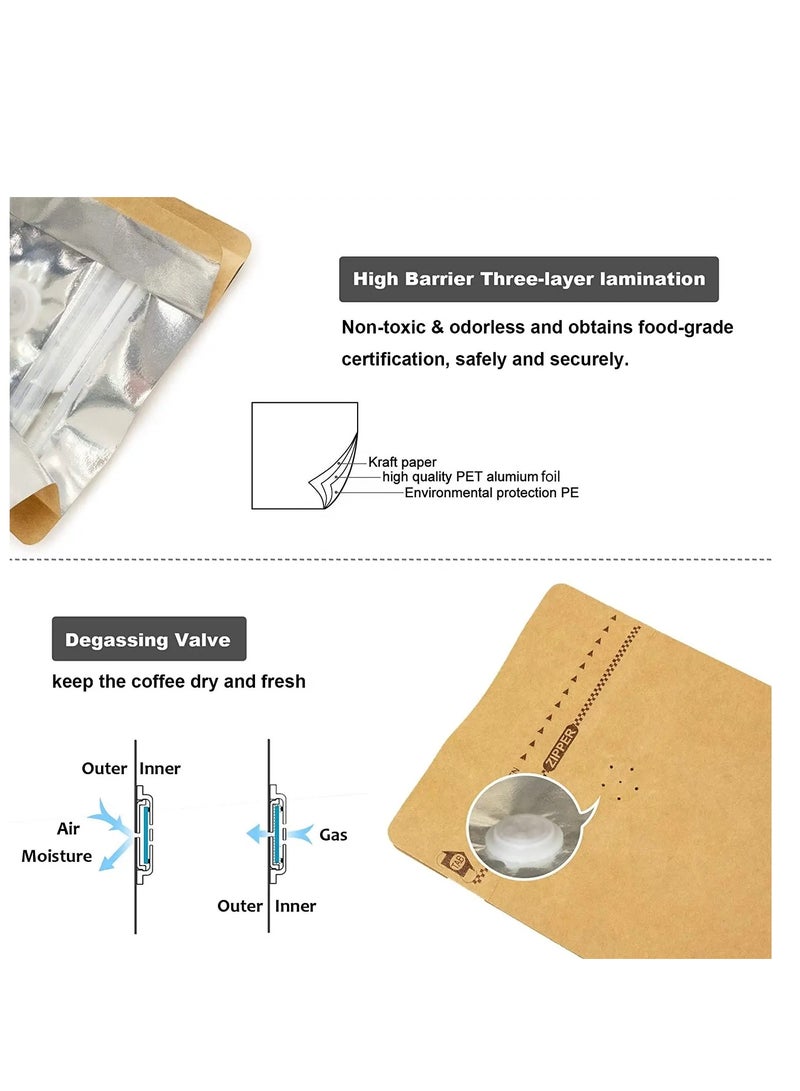 12 Pcs Coffee Storage Bags With Valve Flat Bottom Self-Sealing Food Storage Bags For Food Dried Herbs Multi-Usage Kraft Color  - Image 4