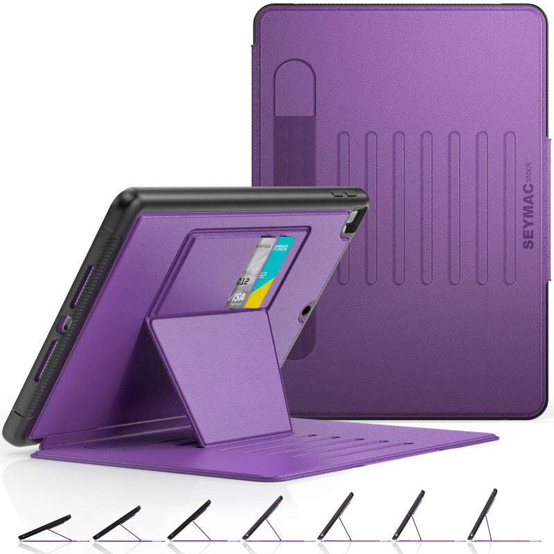 SEYMAC stock Case for iPad 9th8th7th Generation 102 Strong Magnetic Auto Sleep Shockproof Case with Absorbing MultiAngles Stand Pen Holder Card Slot Purple