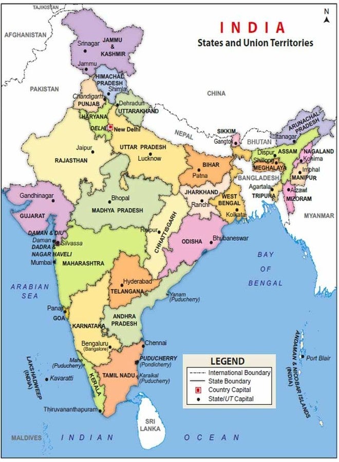 wallpics®Vinyl India Map Wall Door Sticker, 24 x 18 Inches, Multicolour - Image 1