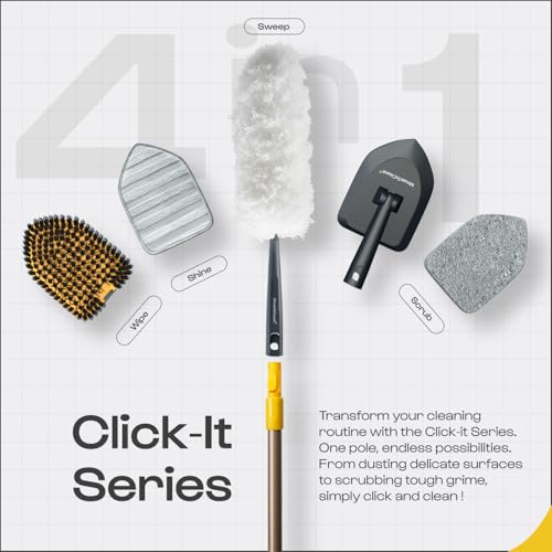 MinuteToCleanIt 4-in-1 Cleaning Set | Long Handle Flexible Duster, Bristles, Microfiber & Scrubber for Tiles, Bathroom, Windows – 58.2” Extendable Pole, Detachable Heads, Yellow - Image 2