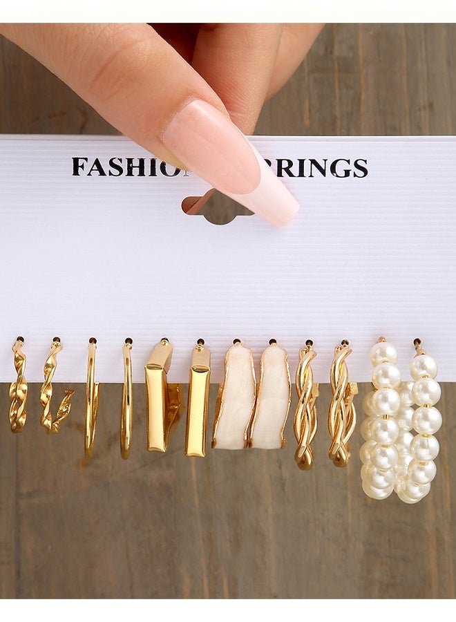 Happy D 6-Pair Statement Earring Set – Minimalist & Edgy Alloy Studs and Hoops for Women - Image 1