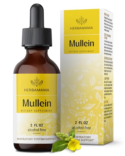 HERBAMAMA HERBAMAMA Mullein Drops for Lungs Vegan Mullein Leaf Extract for Lungs Cleanse Support NonGMO Alcohol SugarFree Respiratory Supplement 28Day Supply