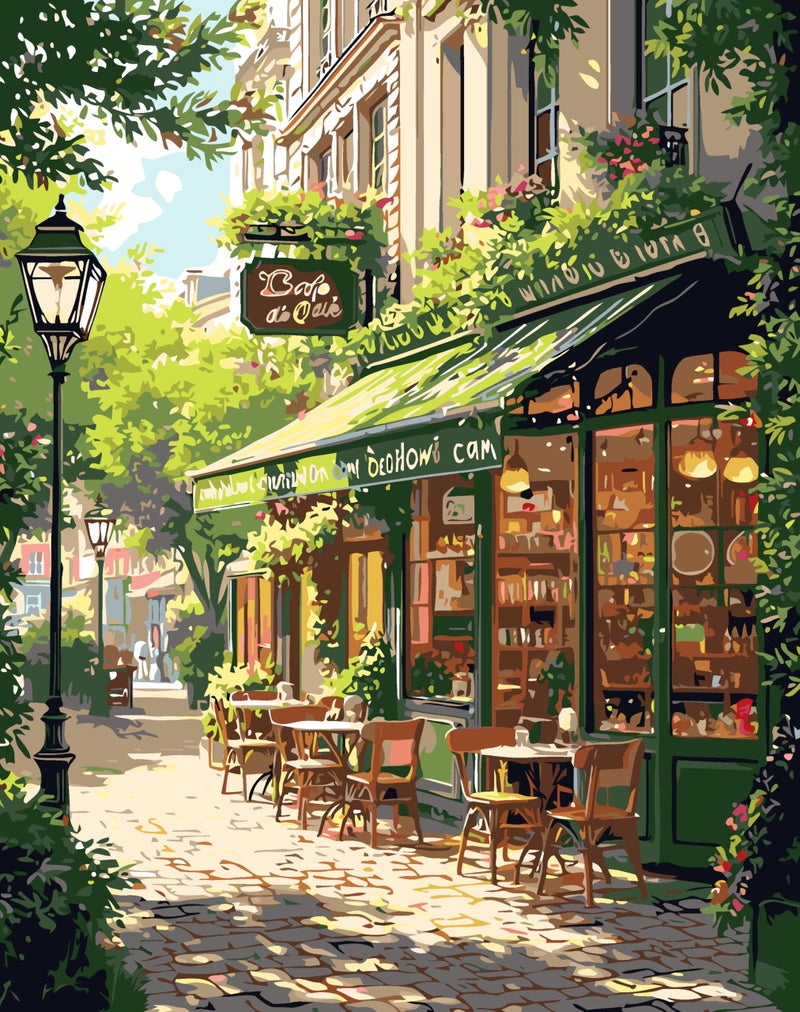 Mrnsiet Paint by Numbers Kit for Adults Easy Street Cafe Adult Paint by Number Kits on Canvas Spring Scene DIY Acrylic Oil Number Painting Kits for Home Wall Decor Gift 16x20 Inch - Image 2