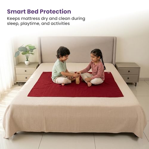 MY ARMOR Baby Dry Sheet for New Born Baby, Anti-Piling Waterproof Mattress Protector for Bed (Quick Drying/Extra Absorbent Dry Sheet for Bed) - Pack of 2 (Large (100cm x 140cm), Maroon & Sky Blue) - Image 3