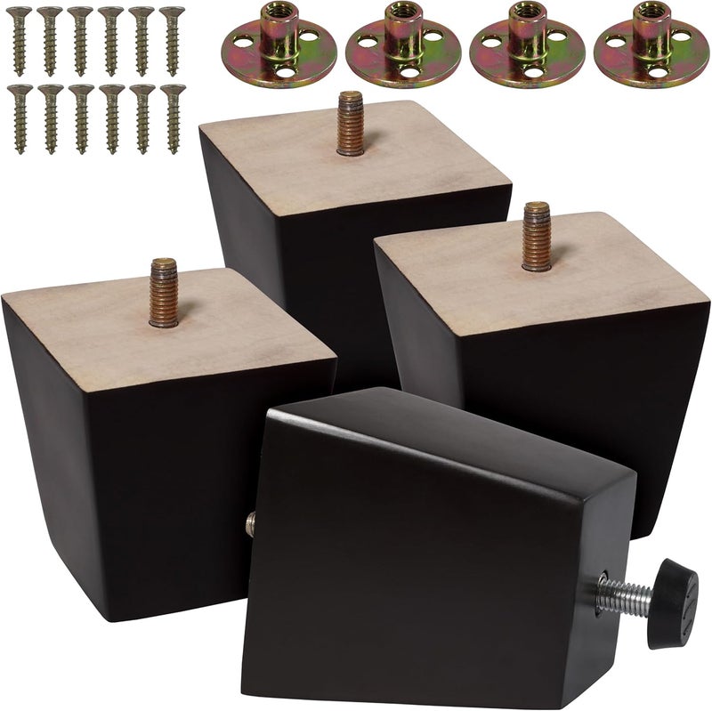 CODIN (5 Sizes: 3"-4"-5"-6"-8" Set of 4 Wood Furniture Legs - Square Sofa Legs, Couch Leg - Brown Mid-Century Modern Replacement Legs for Armchair Recliner Coffee Table Dresser (4, 3") - Image 1