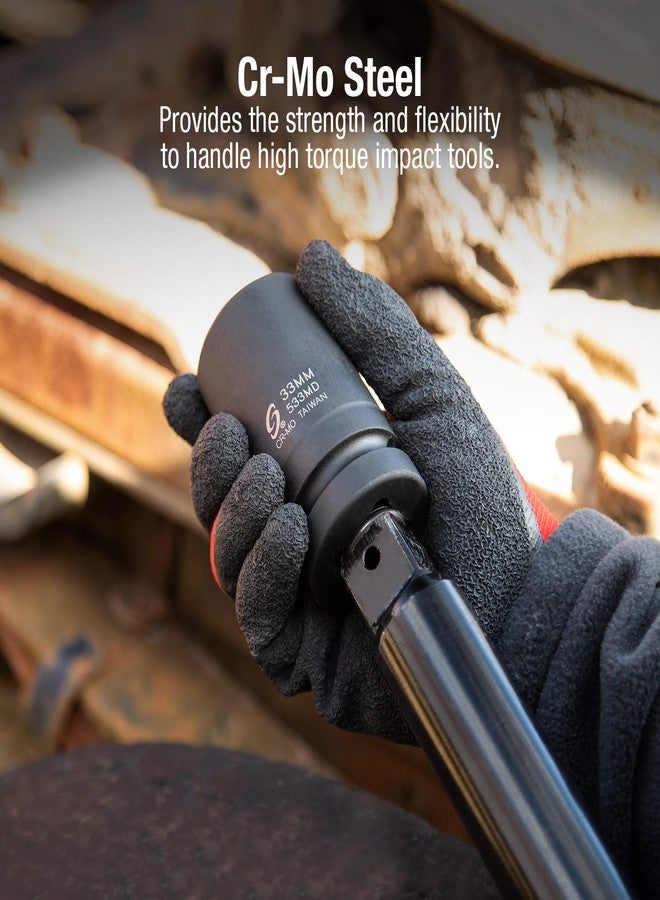 SUNEX TOOLS 533MD, 1 Inch Drive, 33mm Deep Impact Socket, Cr-Mo Steel, Radius Corner Design, Chamfered Opening, Dual Size Markings - Image 4