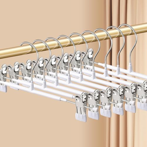 HWAJAN Pants Hangers with Clips 20 Pack Adjustable Skirt Hangers for Women NonSlip Trousers Hanger for Jeans Clothes Hangers for Pants Heavy Duty Space Saving Shorts HangersWhite12Inch - Image 1