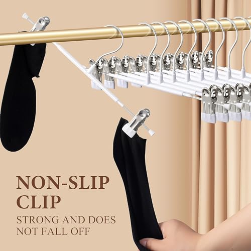 HWAJAN Pants Hangers with Clips 20 Pack Adjustable Skirt Hangers for Women NonSlip Trousers Hanger for Jeans Clothes Hangers for Pants Heavy Duty Space Saving Shorts HangersWhite12Inch - Image 3