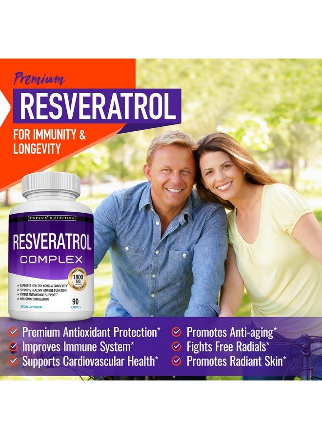 Toplux مكمل ريسفيراترول 1800 ملغ مركب مضاد للأكسدة - أقراص ريسفيراترول الطبيعية عالية الفعالية للشيخوخة الصحية، دعم الصحة العامة، نظام المناعة، وظيفة الدماغ، للرجال والنساء، 90 كبسولة - Image 3