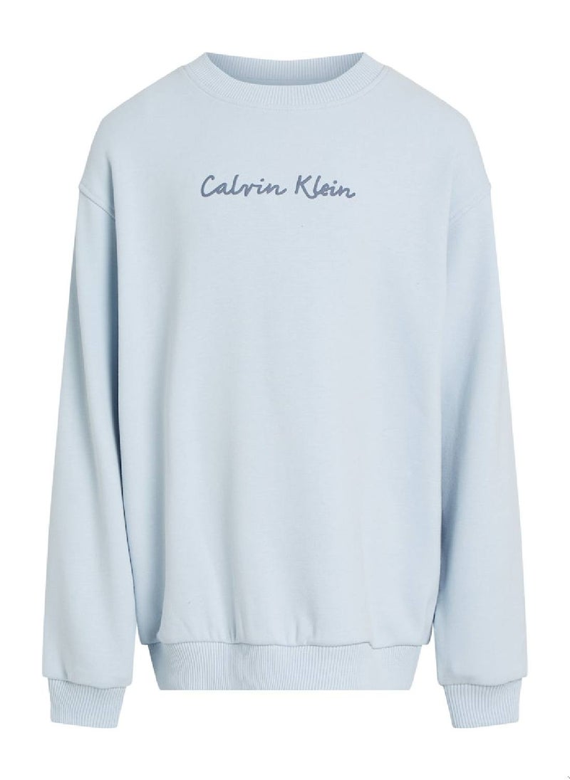 Calvin Klein Jeans Girls' Logo Sweatshirt - Cotton blend, Blue  - Image 1
