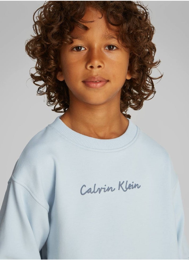 Calvin Klein Jeans Girls' Logo Sweatshirt - Cotton blend, Blue  - Image 3