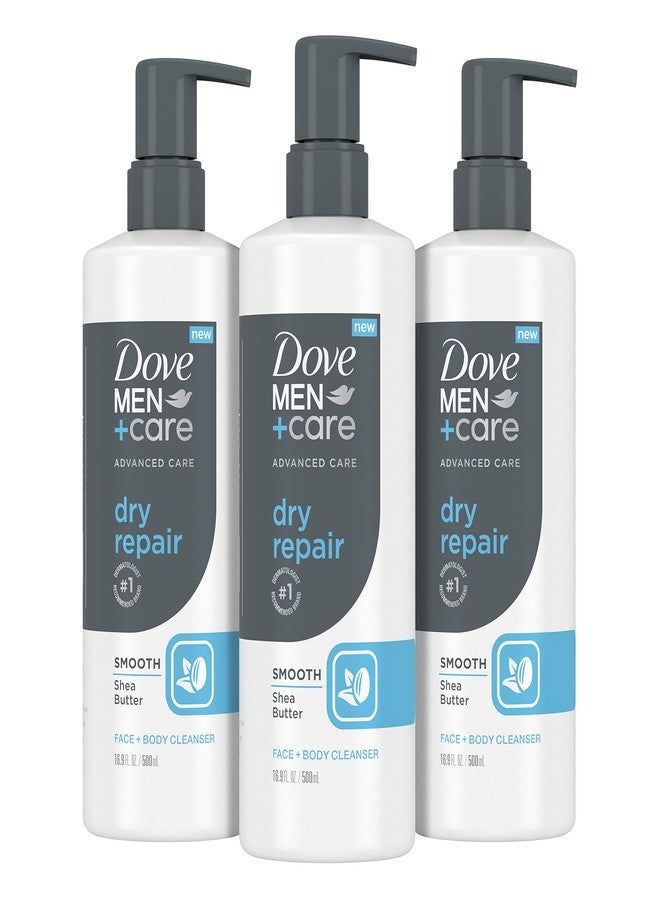 Dove Men+Care DOVE MEN + CARE Advanced Care Face + Body Cleanser Dry Repair 3 Count for Dry Skin Cleanser with Smooth Shea Butter 16.9 oz - Image 1