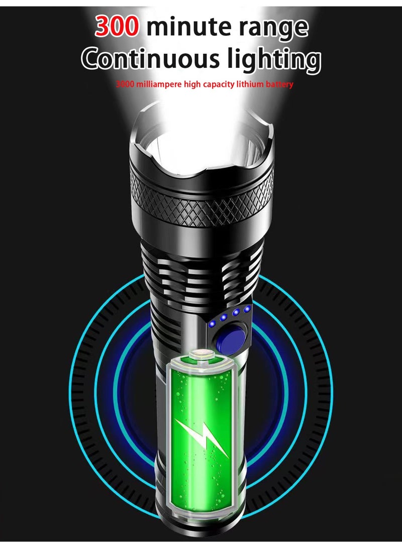 Super Bright LED Flashlight, USB Rechargeable Torch with 3000mAh Battery, 3 Modes, Waterproof, for Camping, Cycling, Hiking, Emergency - Image 2