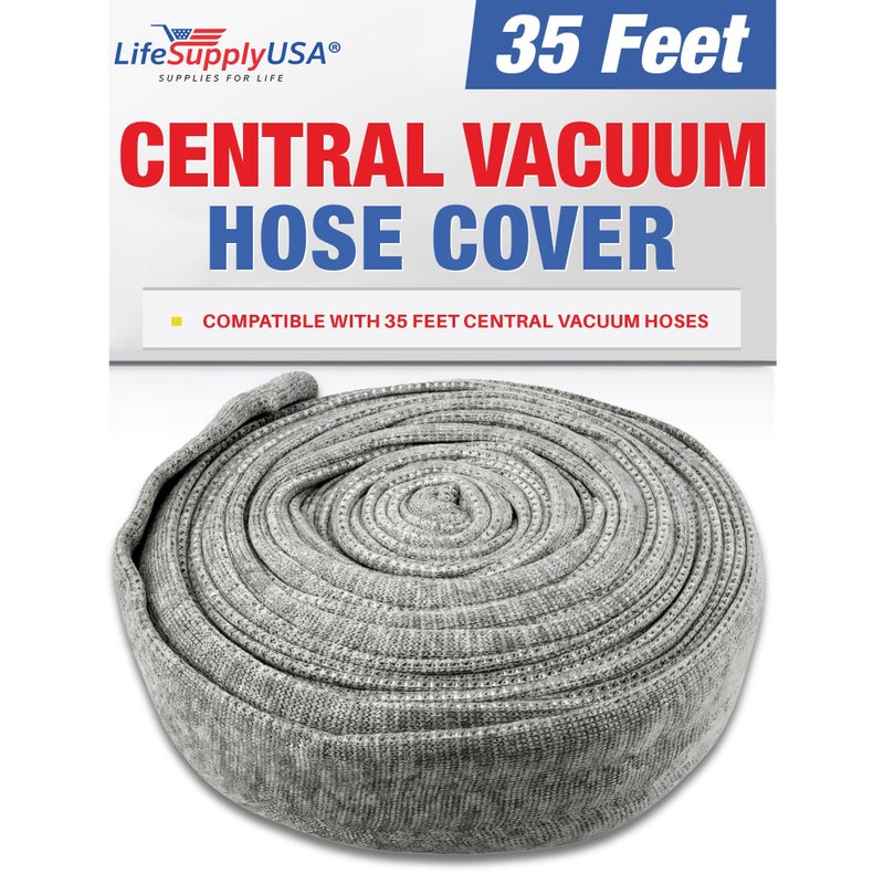 LifeSupplyUSA 35ft Washable Knitted Hose Sock Cover Replacement for Central Vacuum Cleaner with Application Tube Protects Walls Floors Furniture