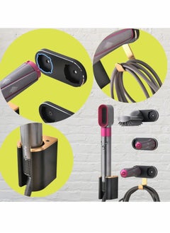 واي آند دي حامل مجعد الشعر المثبت على الحائط لمجعد Dyson Airwrap ، رف تخزين منظم بدون خرامة لملحقات مصفف أسطوانة التجعيد وفرشاة لغرفة النوم والحمام (أسود)  - Image 2