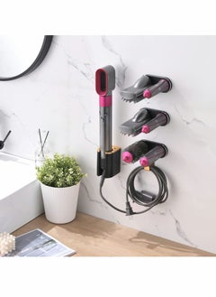 واي آند دي حامل مجعد الشعر المثبت على الحائط لمجعد Dyson Airwrap ، رف تخزين منظم بدون خرامة لملحقات مصفف أسطوانة التجعيد وفرشاة لغرفة النوم والحمام (أسود)  - Image 3