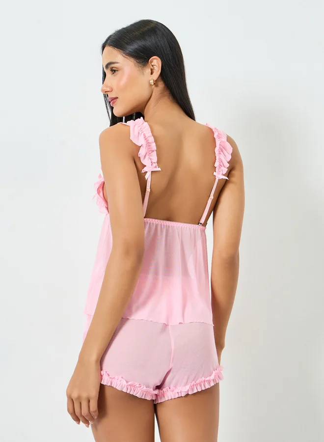 Take Two  Light Pink Ruffle Trim Cami and Shorts Set for Women | Best Price UAE