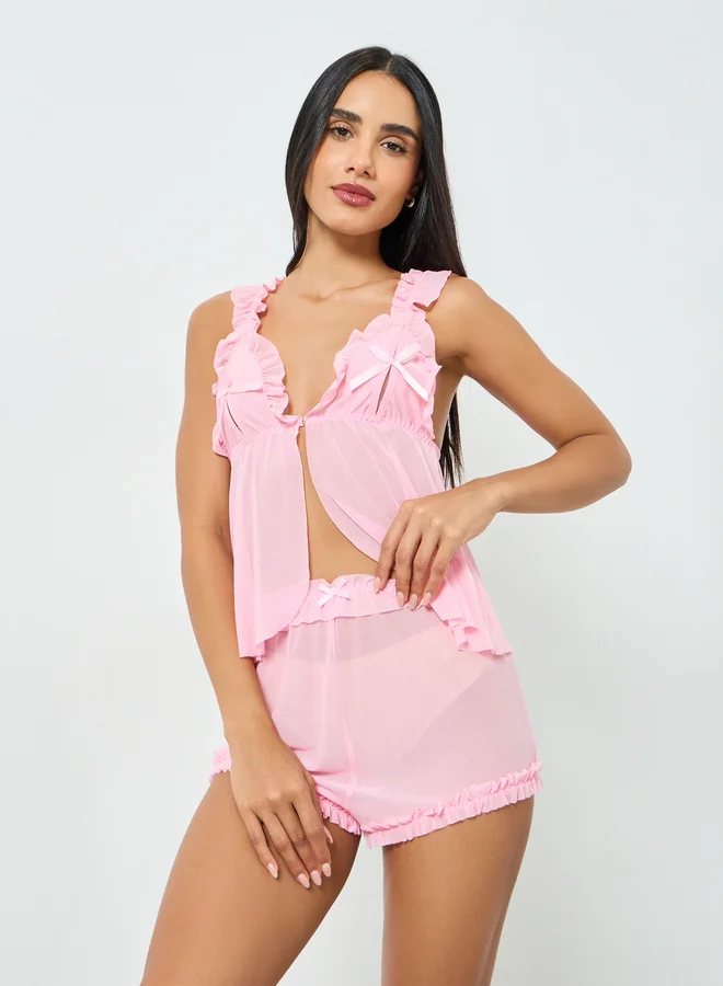 Take Two Light Pink Ruffle Trim Cami and Shorts Set