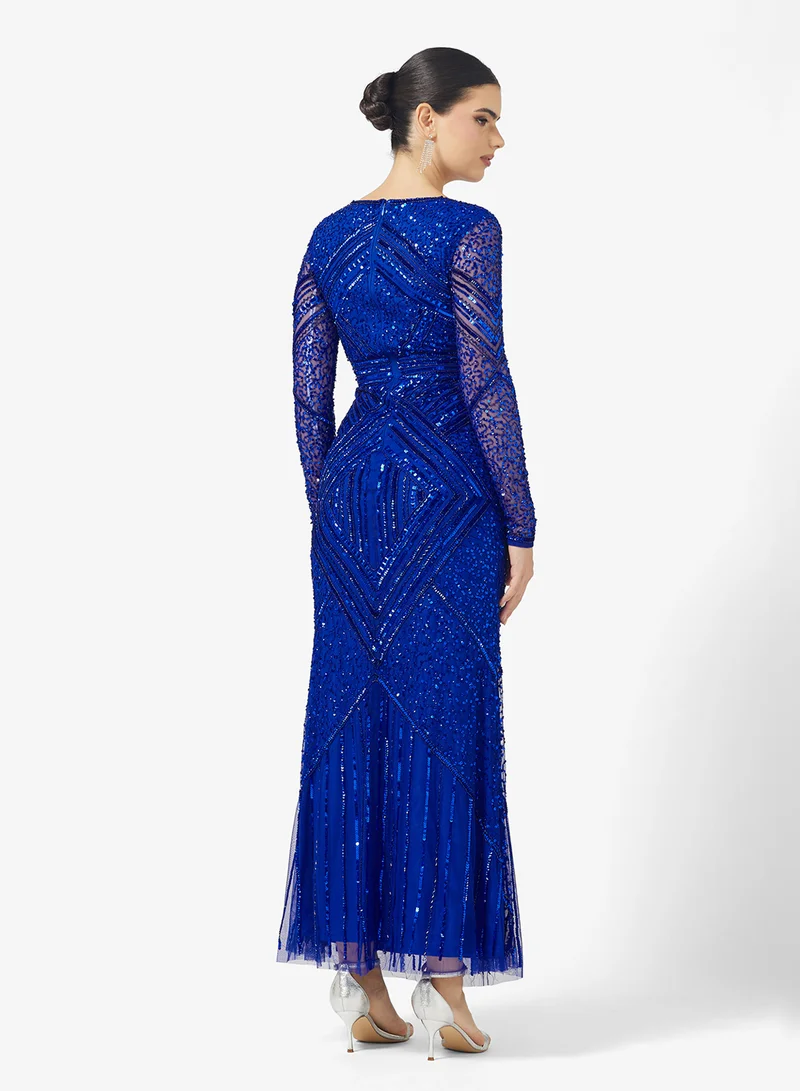 اميليا روز V-Neck Sequin Tiered Maxi Dress