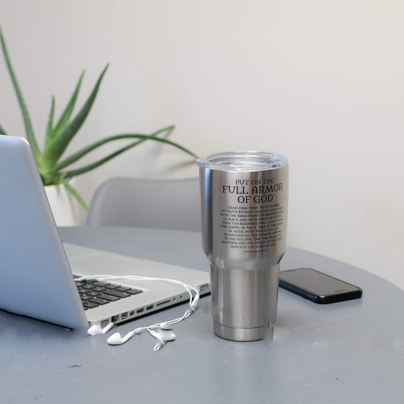 Dicksons Armor Of God Silver Toned 30 Ounce Stainless Steel Travel Tumbler - Image 1